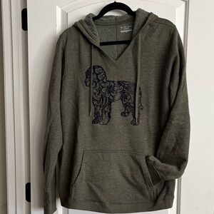 Olive V-Neck Hooded Sweatshirt with GOLDENDOODLE